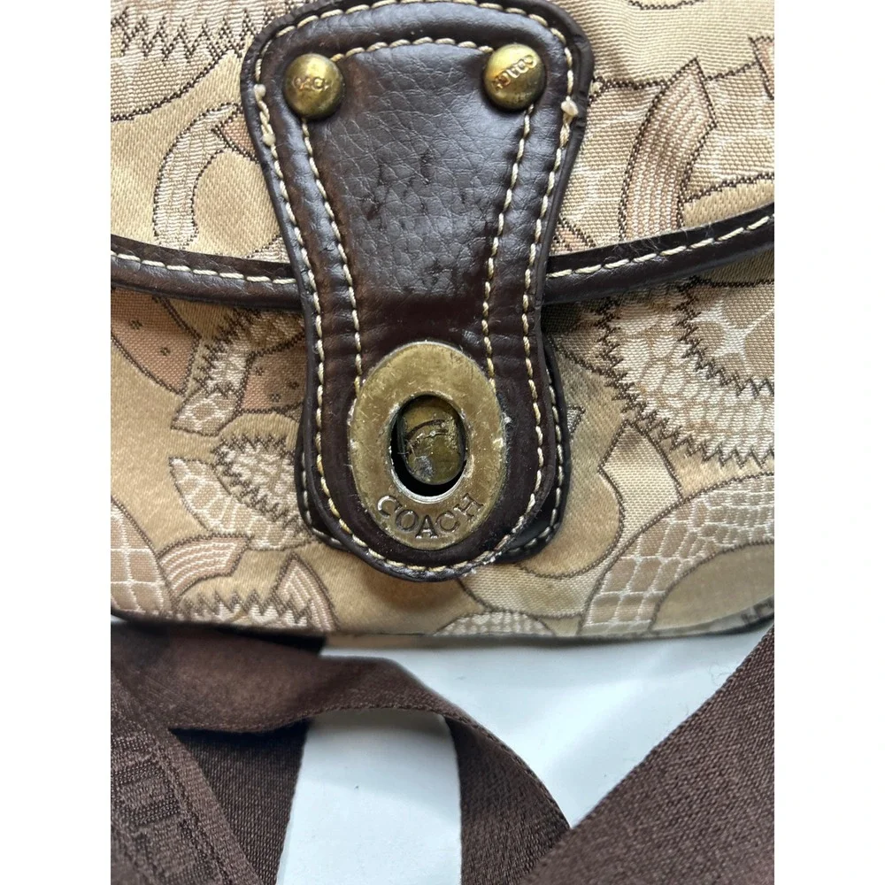 Coach Optical Signature Crossbody Bag Brown Tan Canvas Leather Turnlock 10403